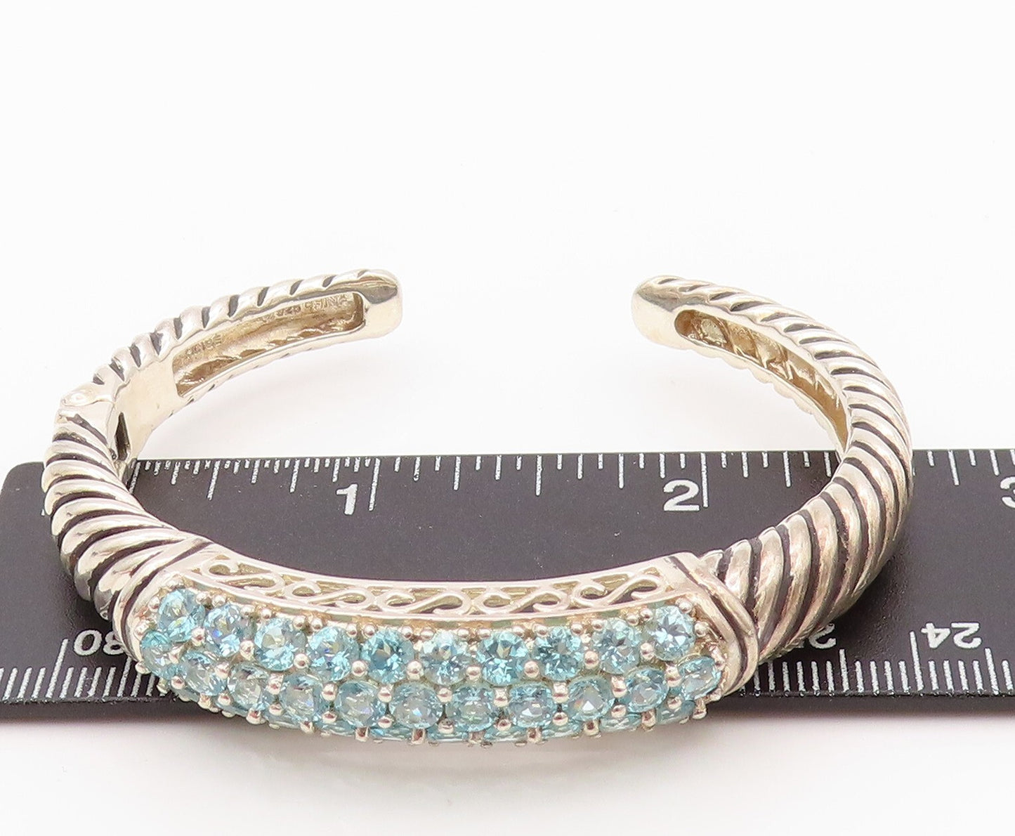 925 Sterling Silver Vintage Bracelet Twisted Rope Hinged CZ Cuff  BT11108