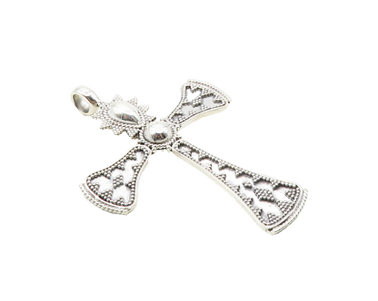 925 Sterling Silver  Vintage Shiny Patterned Religious Cross Pendant  PT7686