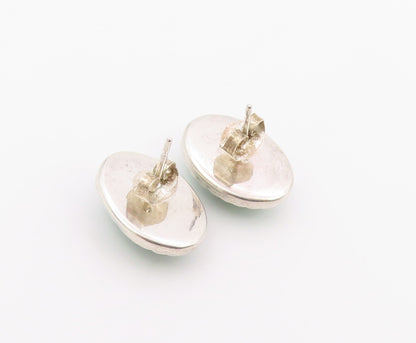 925 Sterling Silver Vintage Earrings Minimalist Cabochon Malachite Stud  EG14448