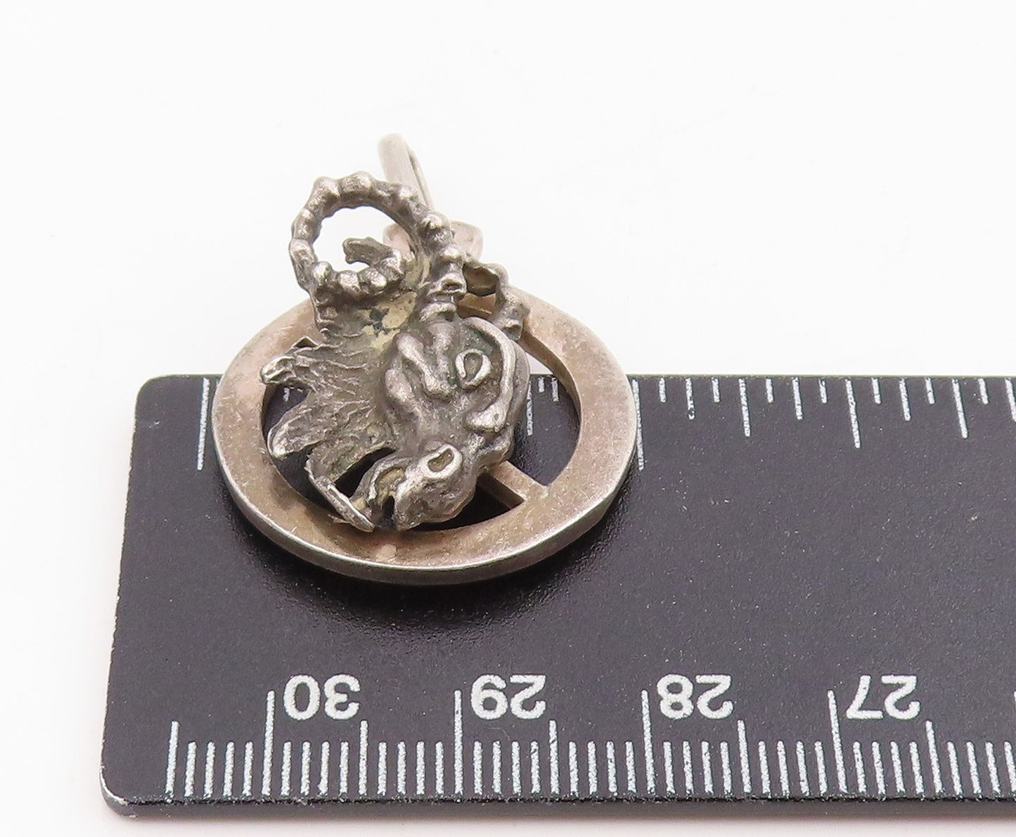 925 Sterling Silver Vintage Pendant Carved Ram Head Aries Zodiac Medal  PT25703