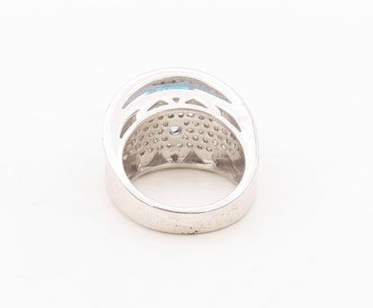 925 Sterling Silver Vintage Ring Designer Cutout Blue & White CZ  Sz 7  RG30398