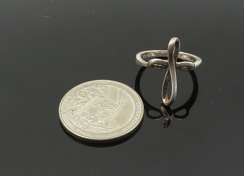 925 Sterling Silver  Vintage Religious Cross Ribbon Band Ring Sz 6  RG21360