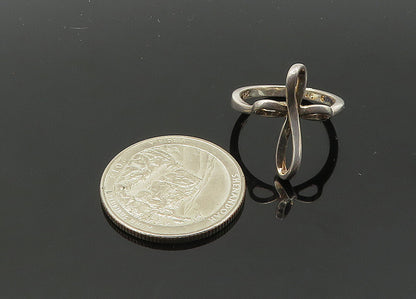 925 Sterling Silver  Vintage Religious Cross Ribbon Band Ring Sz 6  RG21360