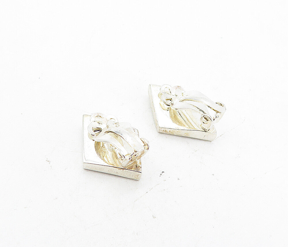 925 Sterling Silver  Vintage Shiny Diamond Shape Non Pierce Earrings  EG4220