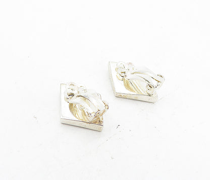 925 Sterling Silver  Vintage Shiny Diamond Shape Non Pierce Earrings  EG4220