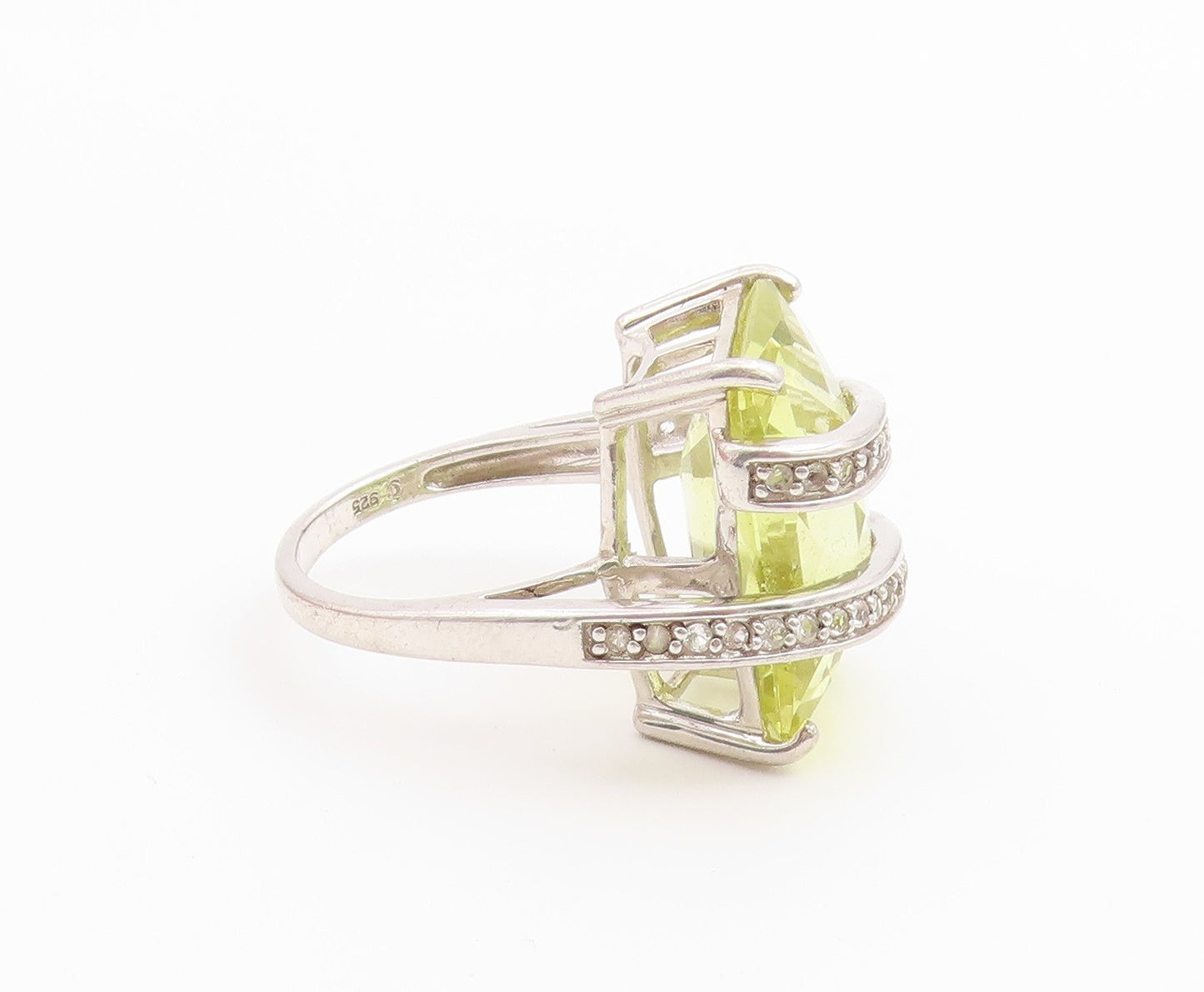 925 Sterling Silver Vintage Ring Lemon Quartz With CZ Wrap Band  Sz 8.5  RG36732
