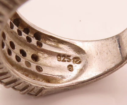 ROSS SIMONS 925 Silver Vintage Thick Multiple CZ Band Ring Sz 9.25  RG26751