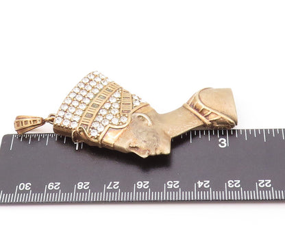 925 Sterling Silver Vintage Pendant Gold Plated Heavy CZ Pharoah  PT23956