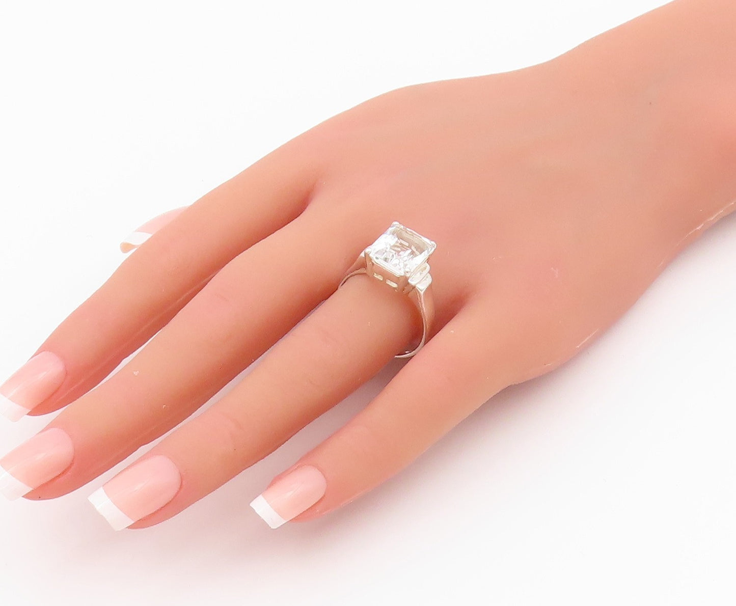 925 Sterling Silver Vintage Ring Minimalist Step Cut Rectangle CZ  Sz 10 RG33039