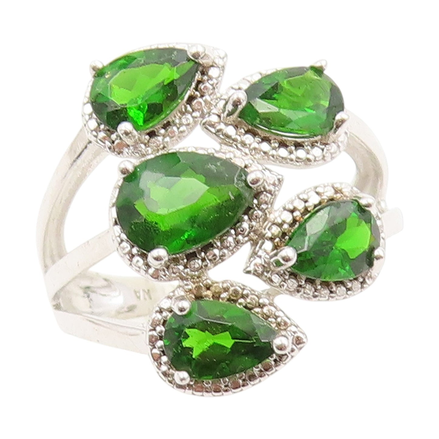 925 Sterling Silver Vintage Ring Pear Cut Green CZ Split Band  Sz 6  RG34032