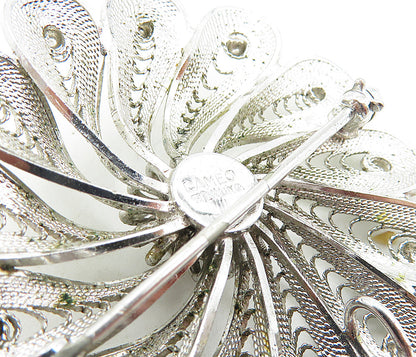 CAMEO 925 Sterling Silver  Vintage Shiny Filigree Flower Brooch Pin  BP3445