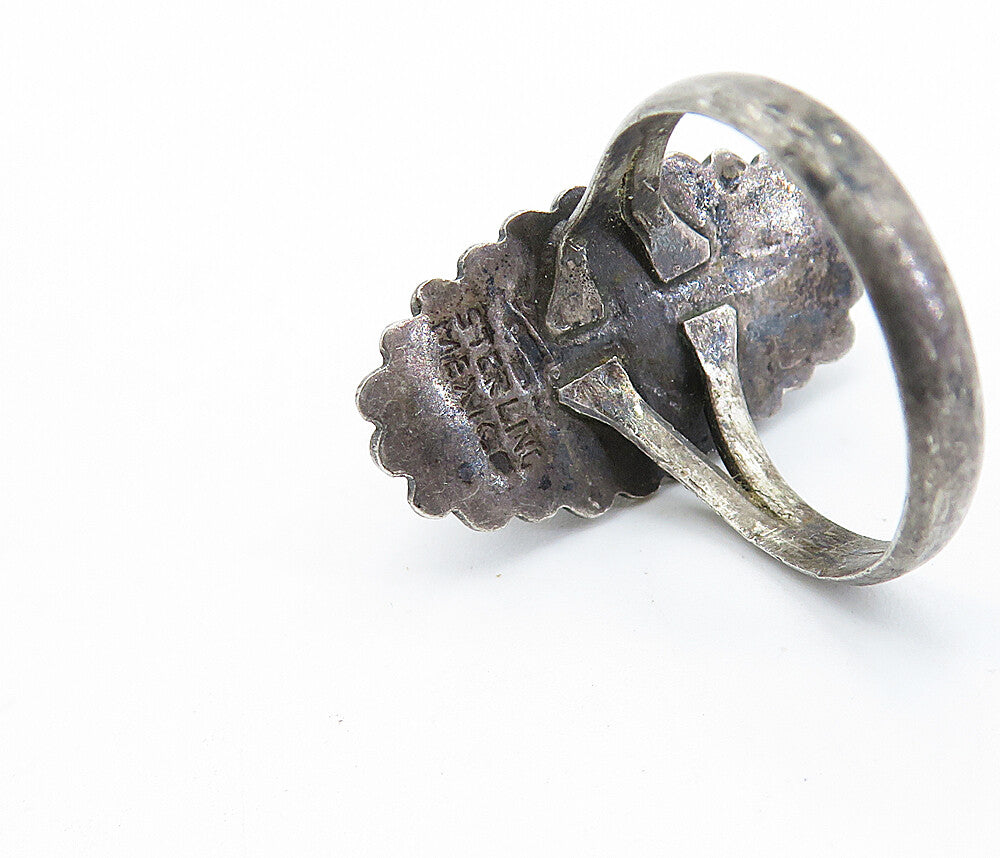 MEXICO 925 Sterling Silver  Vintage Abalone Shell Cocktail Ring Sz 6  RG4303