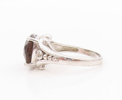 925 Sterling Silver Vintage Ring Diamonds & Oval Cut Smoky Quartz  Sz 7  RG33186