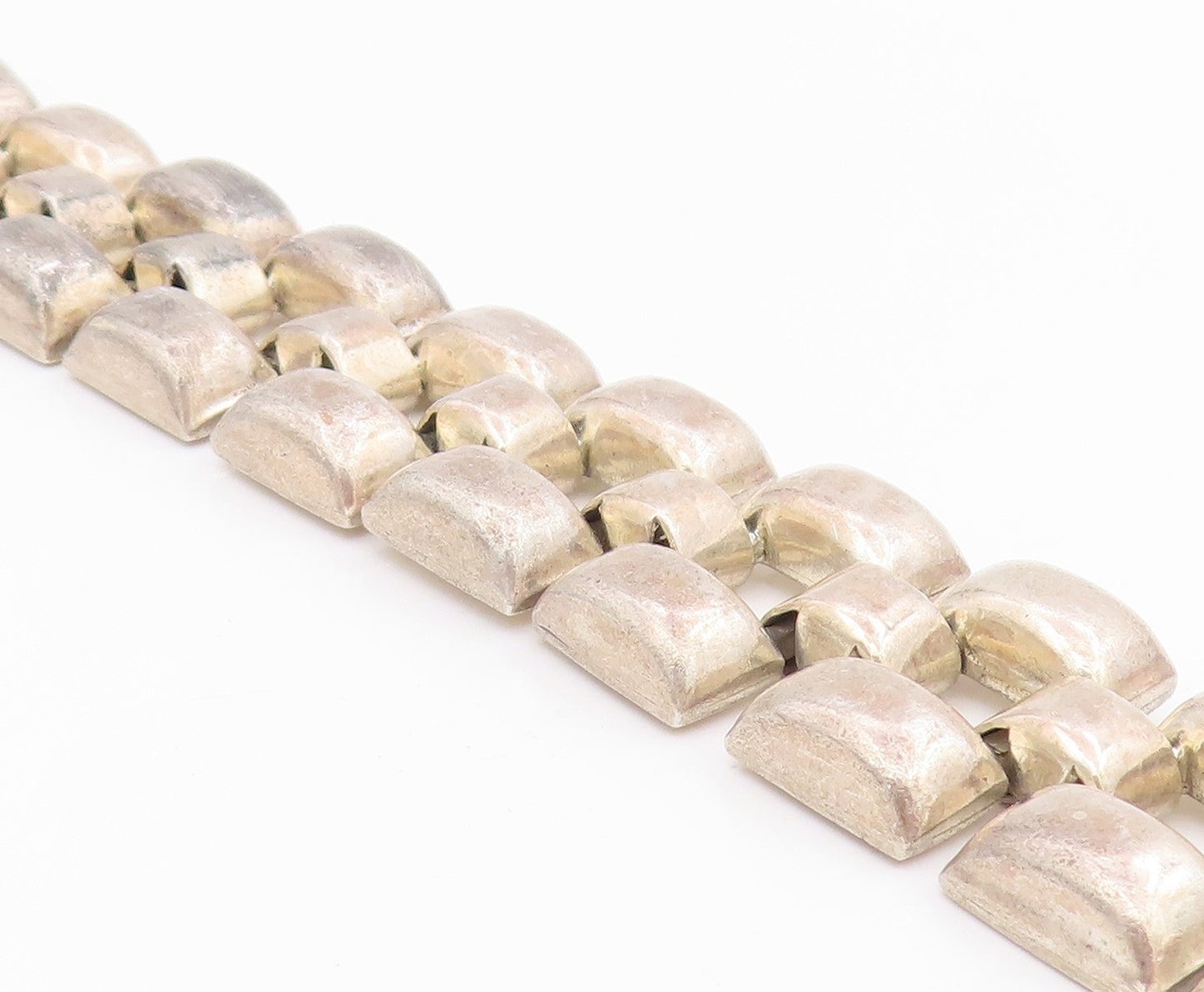 925 Sterling Silver Vintage Bracelet MEXICO Modernist Wide Panel Link  BT11614