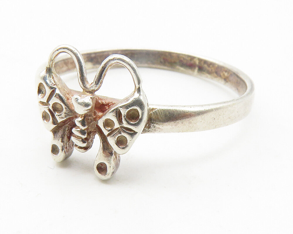 925 Sterling Silver  Vintage Shiny Butterfly Motif Band Ring Sz 8.5  RG11795