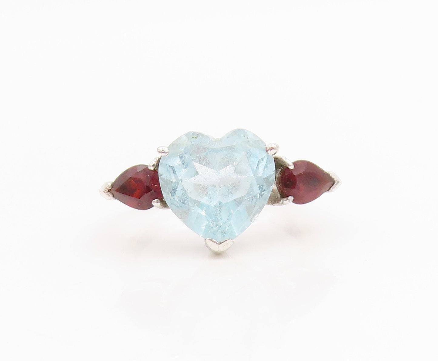 925 Sterling Silver Vintage Ring Heart Shape Topaz & Garnet Band  Sz 6  RG34821