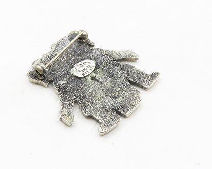 MEXICO 925 Sterling Silver  Vintage Oxidized Little Girls Brooch Pin  BP3755
