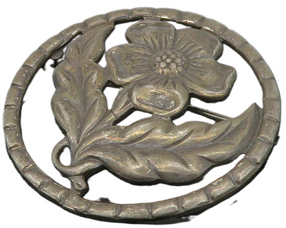 925 Sterling Silver  Vintage Dark Tone Single Flower Round Brooch Pin  BP5708