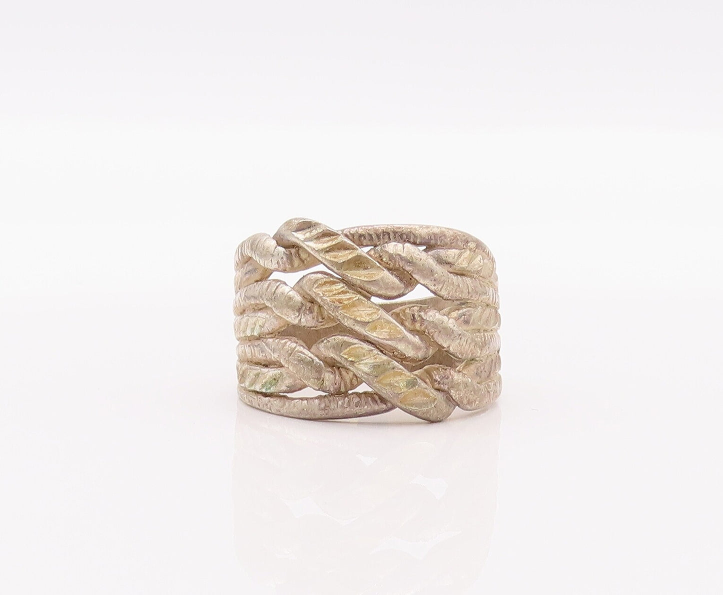 925 Sterling Silver Vintage Ring Solid Twisted Rope Knot Carved  Sz 7  RG28261