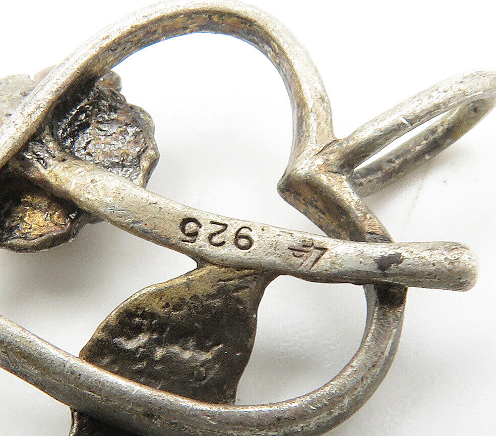 925 Sterling Silver  Vintage Open Love Heart Flower Motif Pendant  PT11989