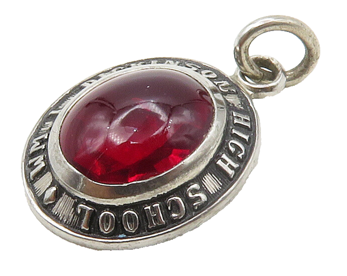 925 Sterling Silver  Vintage Garnet W.L. Dickenson High School Pendant PT13134