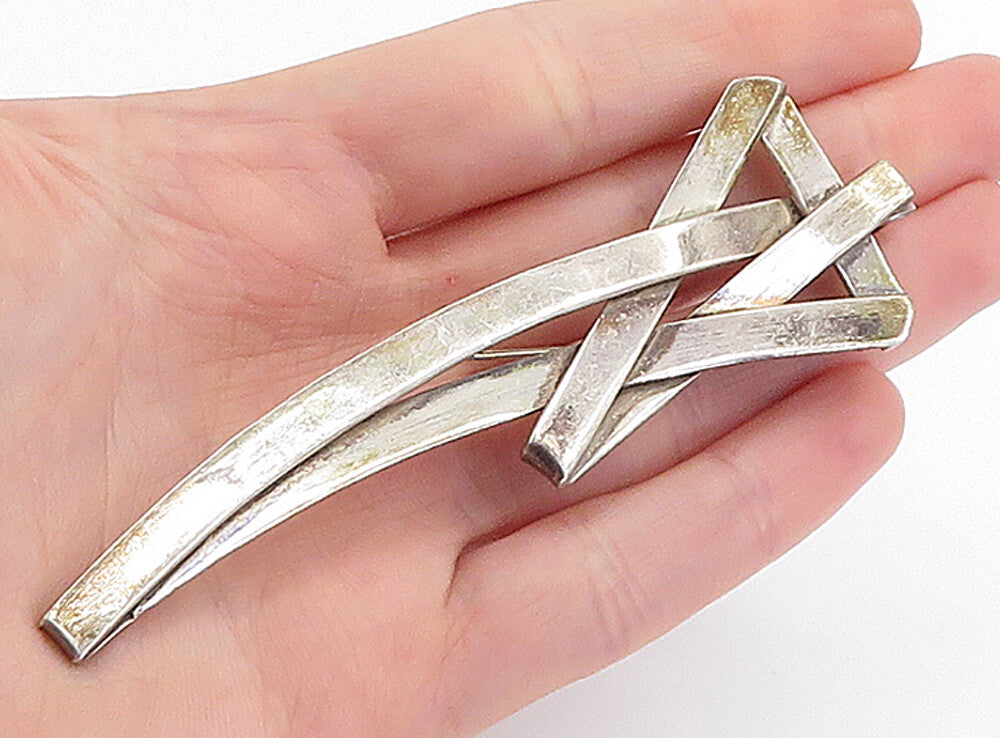 MEXICO 925 Sterling Silver  Vintage Shiny Modernist Design Brooch Pin  BP2400