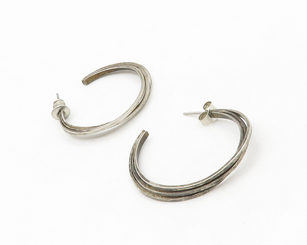 925 Sterling Silver  Vintage Dark Tone Split Smooth JHoop Earrings  EG7028