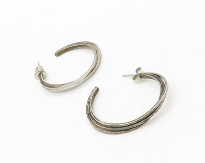 925 Sterling Silver  Vintage Dark Tone Split Smooth JHoop Earrings  EG7028
