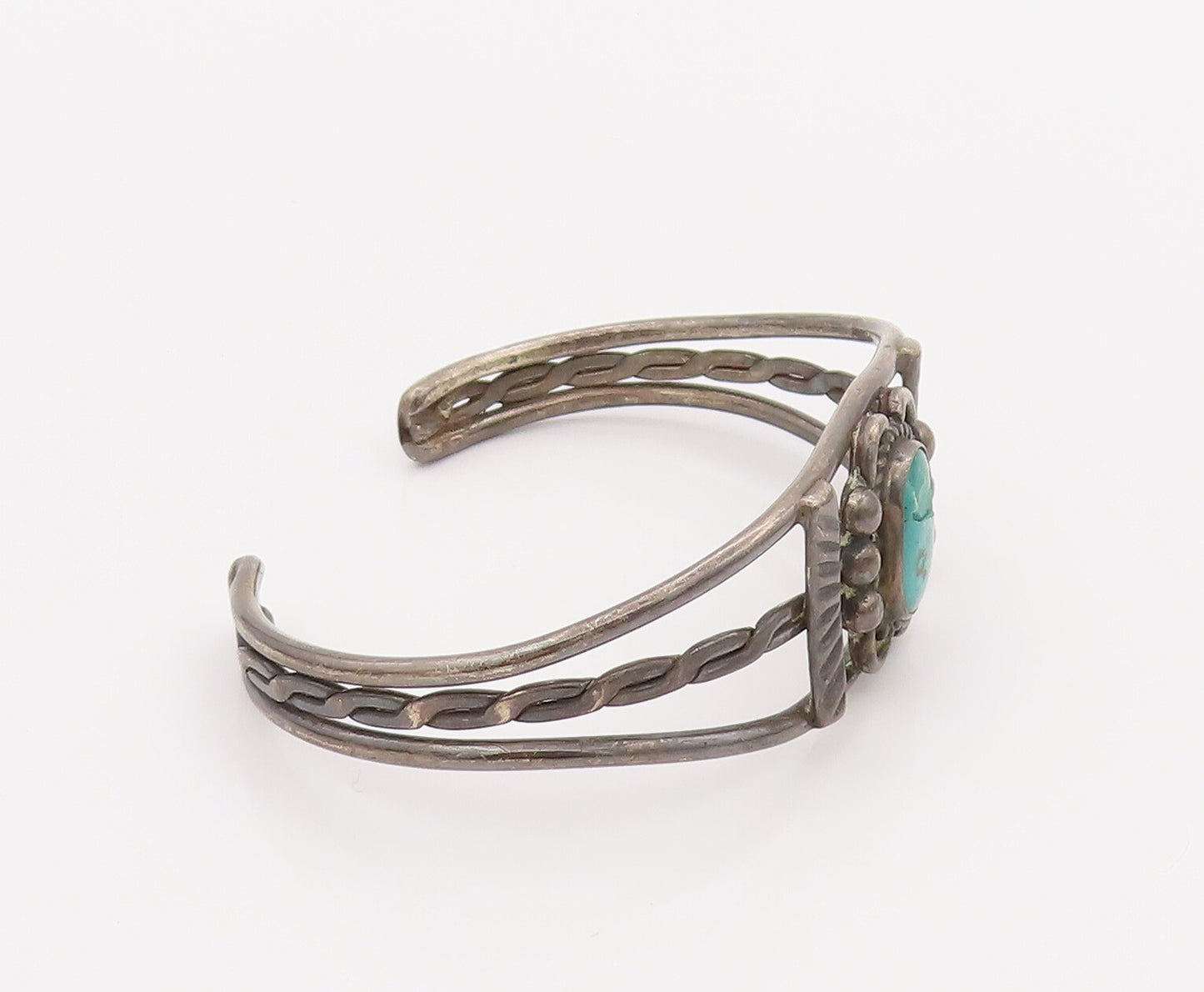 925 Sterling Silver Vintage Bracelet Turquoise Southwestern Design Cut BT10196