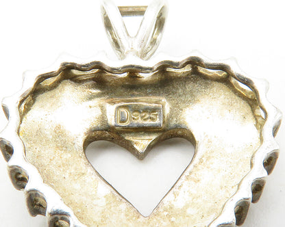 925 Sterling Silver  Vintage Shiny Topaz Open Love Heart Drop Pendant  PT10702