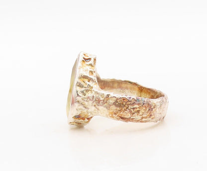925 Sterling Silver Vintage Ring Hammered Effect Drop Cut Citrine  Sz 8  RG30433