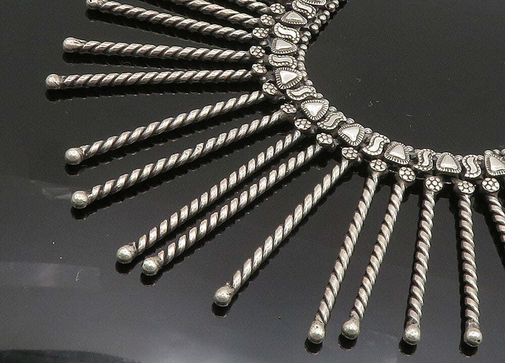 Solid Silver Vintage Dangling Twist Bar Royal Collar Chain Necklace  NE3317