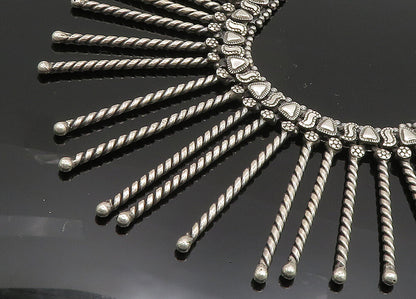 Solid Silver Vintage Dangling Twist Bar Royal Collar Chain Necklace  NE3317