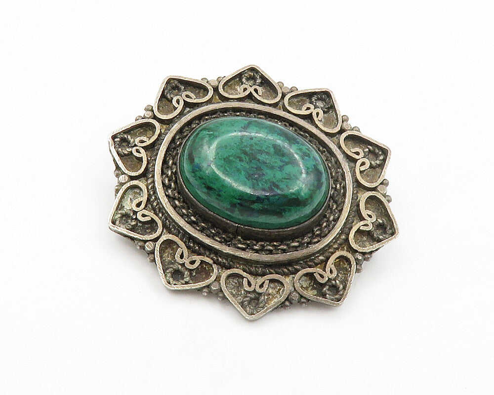 ISRAEL 925 Silver  Vintage Eilat Stone Love Heart Border Brooch Pin  BP5176