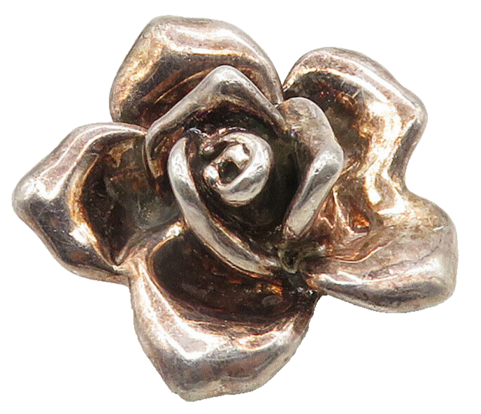 BAT AMI 925 Silver  Vintage Shiny Hollow Rose Flower Motif Brooch Pin  BP6388