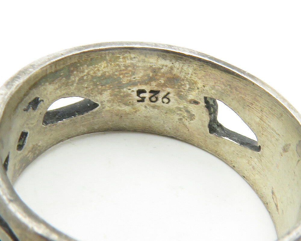925 Sterling Silver  Vintage Oxidized Outline Pattern Band Ring Sz 9  RG11741