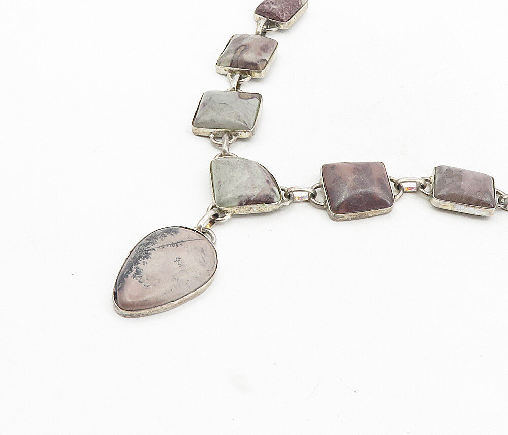 925 Sterling Silver  Vintage Spotted Jasper Multi Shape Chain Necklace  NE1706