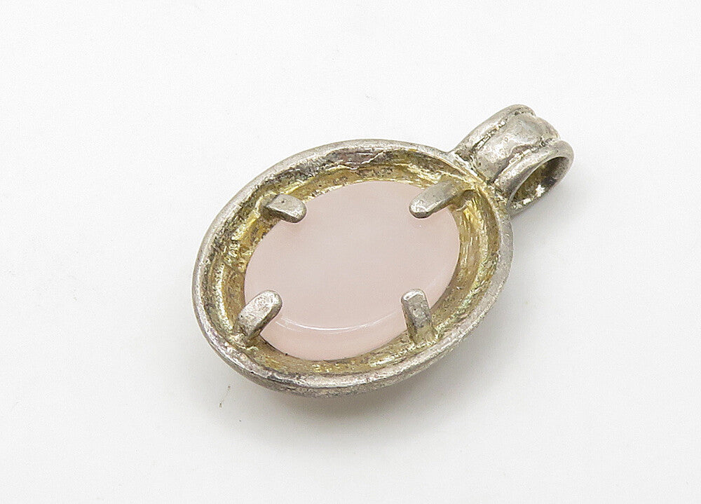 925 Sterling Silver  Vintage Cabochon Cut Rose Quartz Pendant  PT17269