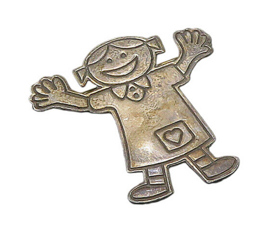 MEXICO 925 Sterling Silver  Vintage Happy Little Girl Brooch Pin  BP8489