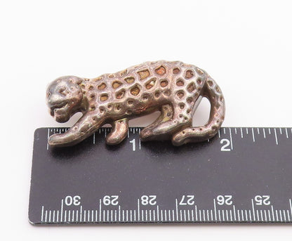 925 Sterling Silver  Vintage Dark Tone Hollow Leopard Motif Brooch Pin  BP4371