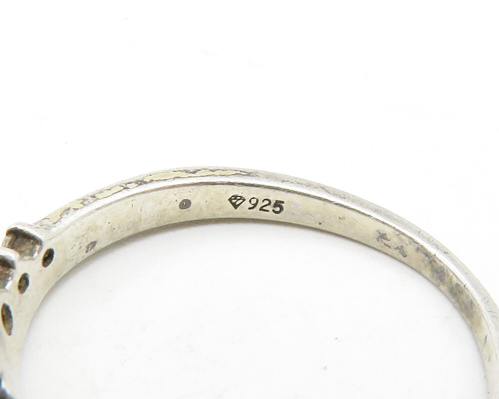925 Sterling Silver  Vintage White Topaz Crown Design Band Ring Sz 7  RG13569