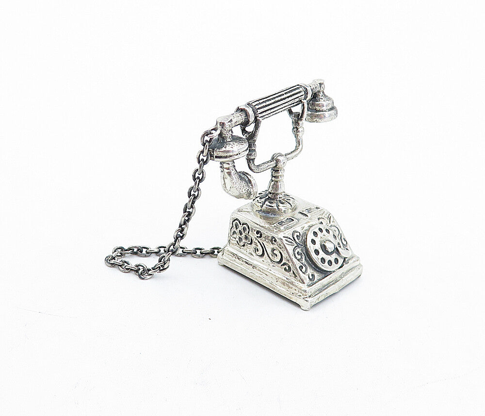 MEDUSA 925 Silver  Vintage Antique Old Fashioned Telephone Ornament  TR1127
