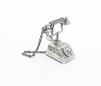 MEDUSA 925 Silver  Vintage Antique Old Fashioned Telephone Ornament  TR1127