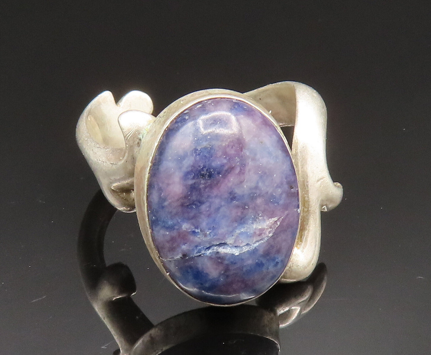 925 Sterling Silver  Vintage Cabochon Sodalite Swirl Bypass Ring Sz 7  RG25003