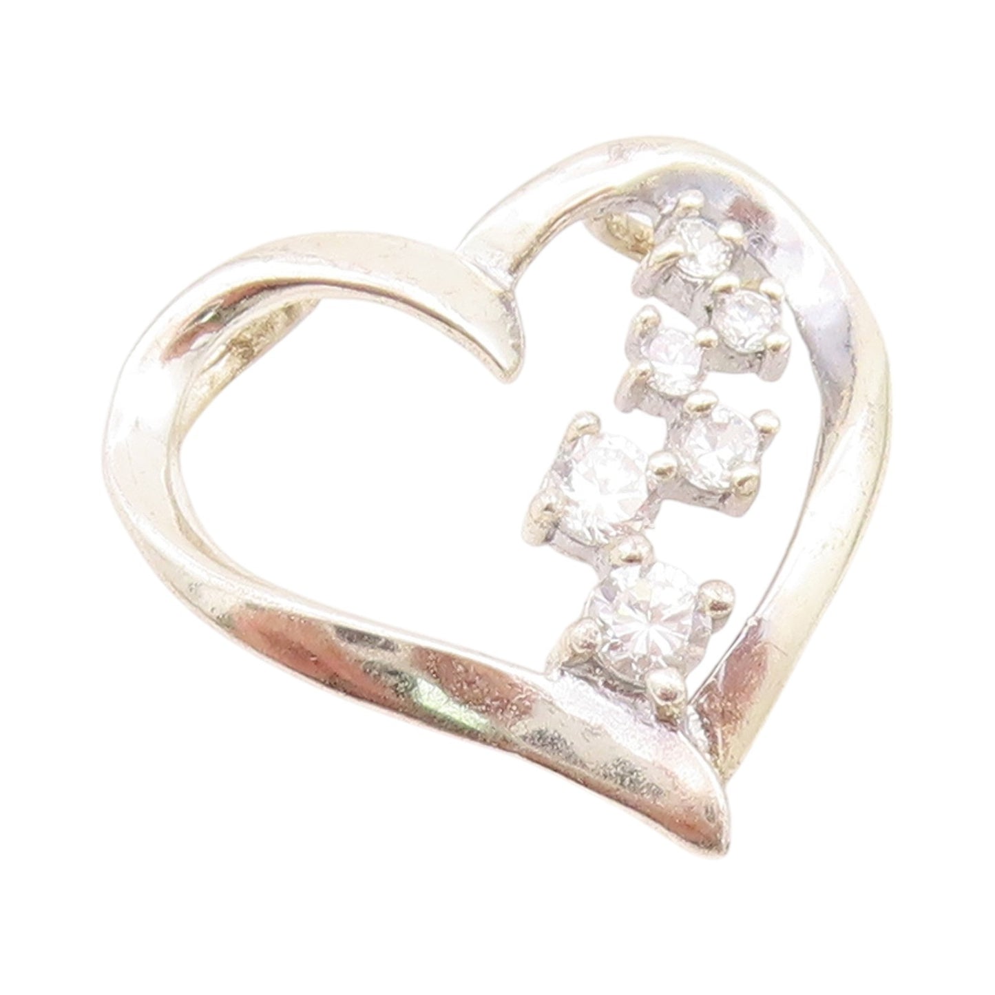 925 Sterling Silver Vintage Pendant Designer CZ Inlay Cutout Heart  PT24305