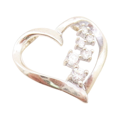 925 Sterling Silver Vintage Pendant Designer CZ Inlay Cutout Heart  PT24305