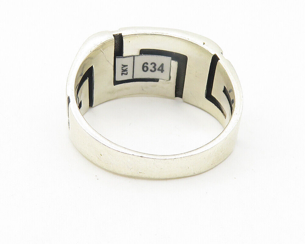 925 Sterling Silver  Greek Key Design Polished Tapered Band Ring Sz 9  RG11252