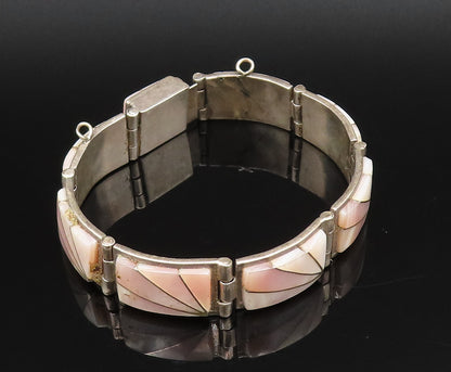 TEME NAVAJO 925 Silver  Vintage Rectangle Mother Of Pearl Link Bracelet BT9698