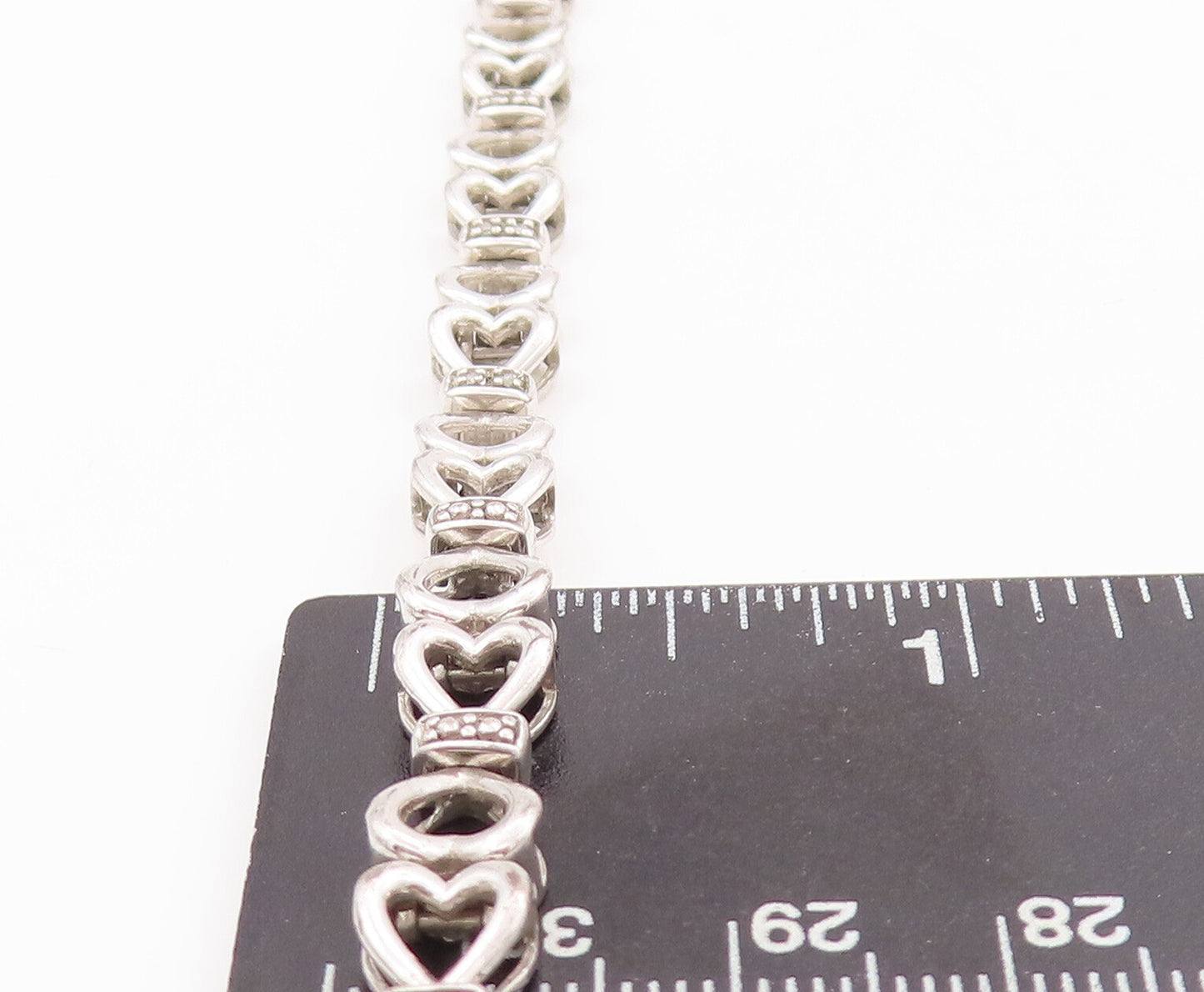 925 Sterling Silver Vintage Bracelet Cutout Real Diamonds Linked Hearts  BT10532