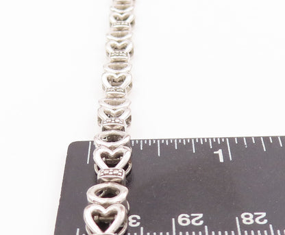925 Sterling Silver Vintage Bracelet Cutout Real Diamonds Linked Hearts  BT10532